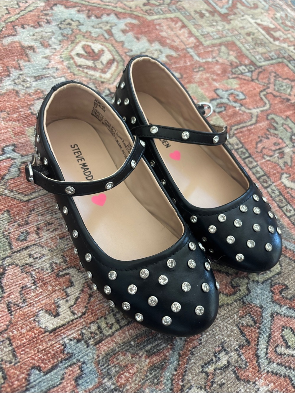 Steve Madden Black Studded Mary Jane Flats for Kids